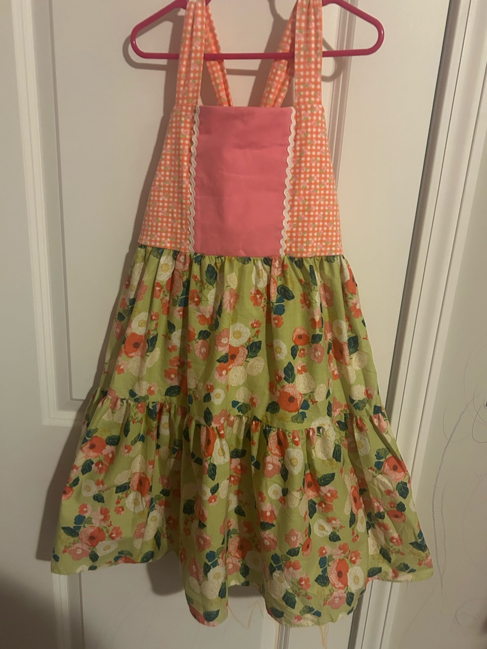 Girls Floral Green and Pink Tiered Sundress with Pink Bodice